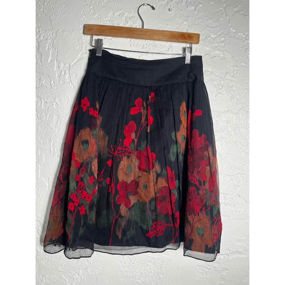 Teri Jon Rickie Freeman Size 6 Black Floral 100% Silk Midi Skirt - Picture 2 of 6